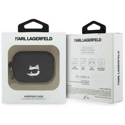 4. Karl Lagerfeld Silikonhülle mit Choupette-Kopf (3D) für AirPods Pro 3 – Schwarz