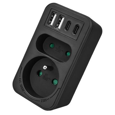 12. MACLEAN Steckdosenleiste x2 + 4xUSB, Verteiler mit 2 Steckdosen, 2xUSB-A, 2xUSB-C PD 20W, 1x16A + 1x6A MCE249 F/B