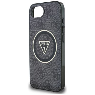 6. Guess IML Metal Glitter 4G Circle Triangle MagSafe Case für iPhone 16e - Schwarz