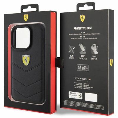 8. Ferrari Quilted Metal Logo-Hülle für iPhone 15 Pro – Schwarz