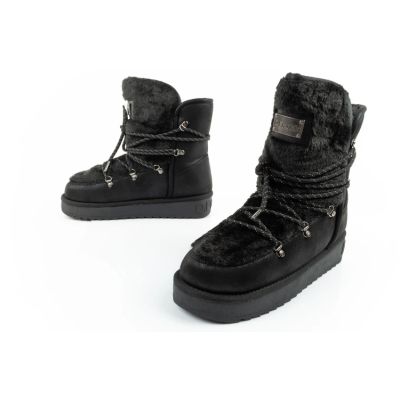 8. D.Franklin Damen Winter Schneestiefel, modisches Fellfutter, Schwarz