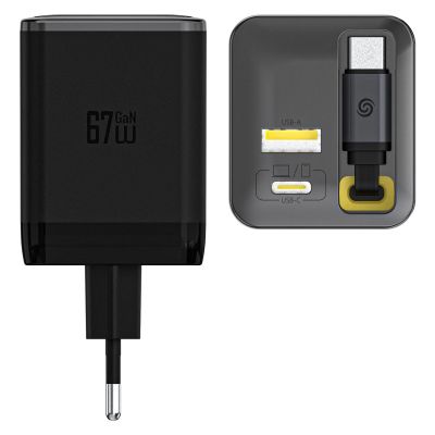 3. Dudao A67EU GaN 67W Wandladegerät mit integriertem, einziehbarem USB-C Power Delivery Quick Charge - Schwarz