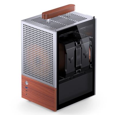 25. Jonsbo T6 Mini-Tower-PC-Gehäuse, Mini-ITX, gehärtetes Glas, Holz – Silber