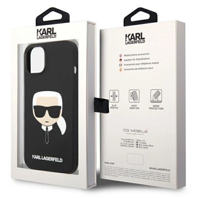 8. Karl Lagerfeld Silikonhülle mit Karls Kopf für iPhone 13 / 14 / 15 - Schwarz