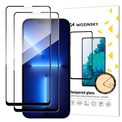 Wozinsky Set aus 2x Super Durable Full Glue Tempered Glass Vollbild mit Rahmenhülle für iPhone 13 Pro Max Schwarz