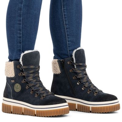 8. Rieker Y6347-14 Marineblaue wasserdichte Damen-Ankle-Boots aus Leder