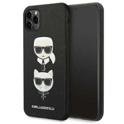 Karl Lagerfeld Saffiano Karl&Choupette Head Hülle für iPhone 11 Pro Max - Schwarz