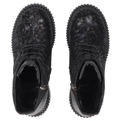 5. Schwarze Damen-Ankle-Boots aus Leder mit Blumenmuster, Filippo DBT8072/26