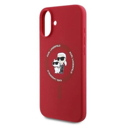 6. Karl Lagerfeld Silikon Karl&Choupette Heads Ring MagSafe Case für iPhone 16 Plus - Rot