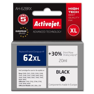 Activejet AH-62BRX Tinte (ersetzt HP 62XL C2P05AE; Premium; 20 ml; Schwarz)