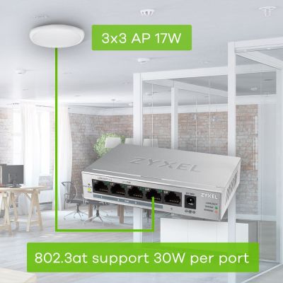 5. Zyxel GS1005-HP 5p PoE-Switch (PoE+: 4) 60W Unmanaged Gigabit