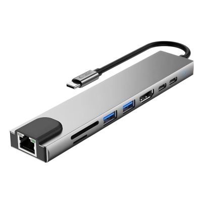 2. Tech-Protect HB09 USB-Hub 8-in-1 (USB-C + USB-A 3.0 + USB-C 3.0 + HDMI 4K 60Hz + SD/TF + PD 100W + RJ45 1000 MB/s) – Grau