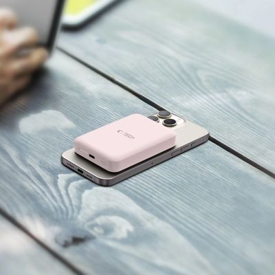 9. Tech-Protect LifeMag PB11 Powerbank mit MagSafe 10000 mAh 15 W USB-C-Anschluss – Rosa + USB-C-Kabel