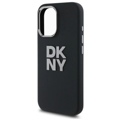 4. DKNY Liquid Silicone Metal Logo Hülle für iPhone 16 – Schwarz