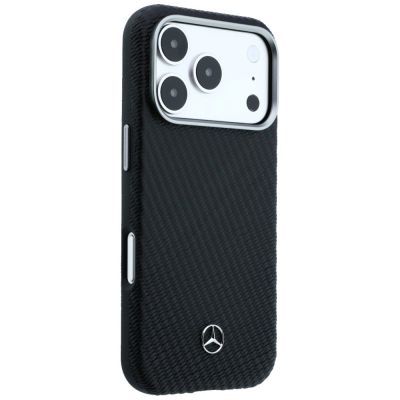 4. Mercedes Leder-Halbhülle in Holzoptik mit MagSafe-Funktion für iPhone 17 Pro – Schwarz