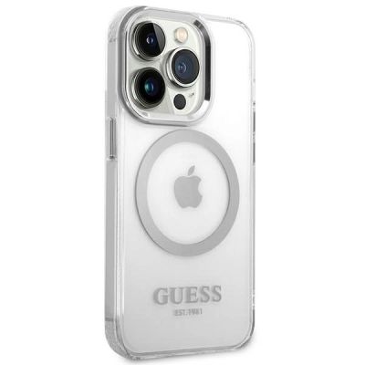 4. Guess GUHMP14LHTRMS iPhone 14 Pro 6,1" srebrny/silver hard case Metal Outline Magsafe