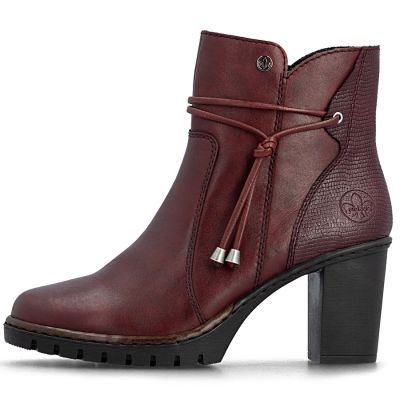 9. Damen-Ankle-Boots aus Leder mit hohem Absatz, bordeauxrot, Rieker Y2567-35