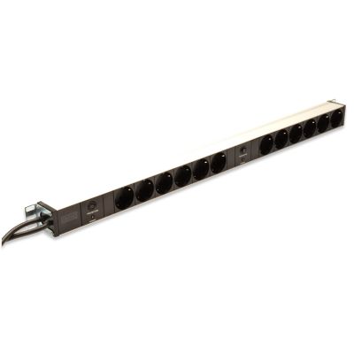 3. Vertikale PDU-Steckdosenleiste, 12x Schuko-Steckdosen, 2x (2m, Unischuko-Stecker, 16A, Überlastschutz)