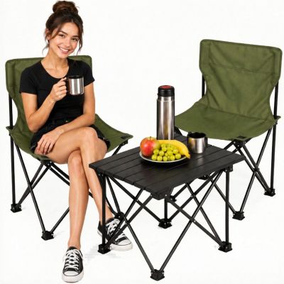33. Faltbares Touristen-Set 3-in-1 Tisch und 2 Stühle Green Enero Camp
