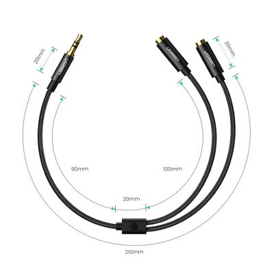 6. Ugreen AV123 Kopfhörerkabel 3,5 mm Miniklinke (männlich) – 2x 3,5 mm Miniklinke (weiblich) – Schwarz
