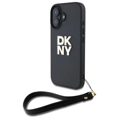 DKNY Wrist Strap Stock Logo Hülle für iPhone 16 – Schwarz