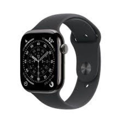 Apple Watch Series 11 GPS + Cellular 46 mm Gehäuse aus schiefergrauem Titan mit schwarzem Sportarmband – S/M