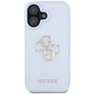 3. Guess Grained Big 4G Logo Small Classic Logo Hülle für iPhone 16 - blau