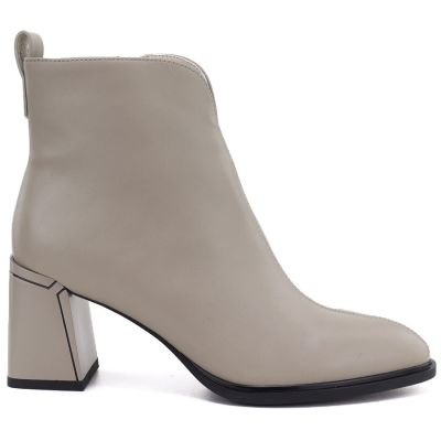 2. Beigefarbene Damen-Ankle-Boots aus Leder mit hohem Absatz, Modell Vinceza 67057
