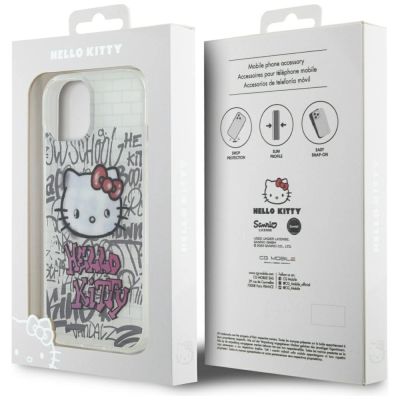 8. Hello Kitty IML Kitty On Bricks Graffiti Hülle für iPhone 15 – weiß