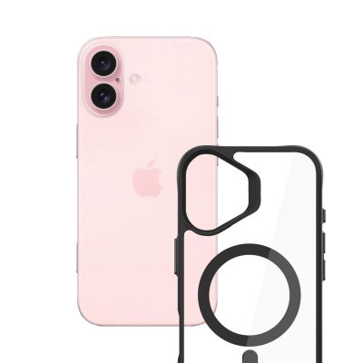 4. 3mk Satin Armor MagCase Hülle mit MagSafe für iPhone 16 – transparent mit schwarzem Rahmen