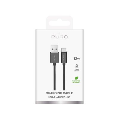 2. Puro 12W TPE USB-A - microUSB 2m Kabel - Schwarz