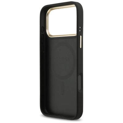 7. Guess 4G Srtass Logo & Big Strap Metal Buttons MagSafe Case für iPhone 17 Pro Max - Schwarz