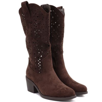4. Damen-Cowboystiefel mit Lochmuster, schokoladenbraun, S.Barski HY62-8126