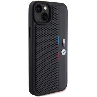 4. BMW Perforierte Tricolor Line Hülle für iPhone 15 Plus / 14 Plus – Schwarz