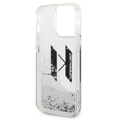 7. Karl Lagerfeld Liquid Glitter Big KL Hülle für iPhone 14 Pro - Silber