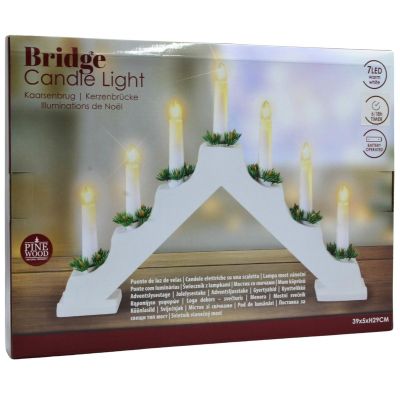 5. Adventskerzenhalter aus Holz, weiß, 7 Lichter, batteriebetrieben