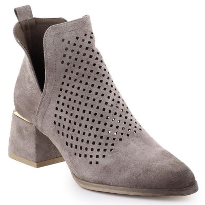 Wildleder-Ankle-Boots für Damen mit durchbrochenen Absätzen, grau, Potocki SZ12356
