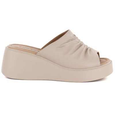 2. Beige Leder-Keilsandalen für Damen, Modell Vinceza 66949
