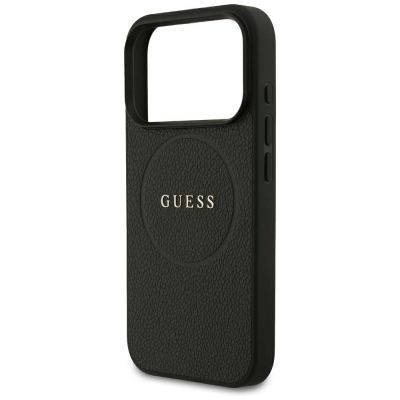6. Guess MagSafe Hülle mit genarbtem Goldring für iPhone 18 Pro / 17 Pro – Schwarz
