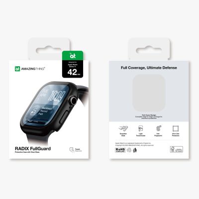 11. AmazingThing Radix Displayschutzfolie aus Glas mit Hülle für Apple Watch Series 11 42 mm – Schwarz