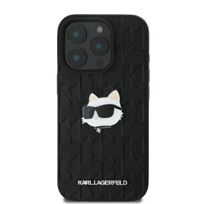 3. Karl Lagerfeld Monogram Choupette Head Pin Hülle für iPhone 16 Pro – Schwarz
