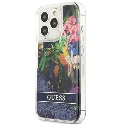 2. Guess GUHCP13LLFLSB iPhone 13 Pro / 13 6.1" blau/blaue Hardcase Flower Liquid Glitter