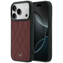 Mercedes Lederhülle mit gekreuzten Linien und MagSafe-Design für iPhone 17 Pro Max / 18 Pro Max – bordeauxrot