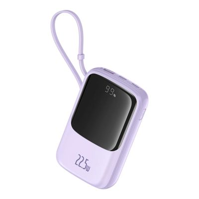 4. Baseus Qpow Pro+ 10000mAh 22,5W Powerbank mit integriertem USB-C-Kabel und Display – Lila