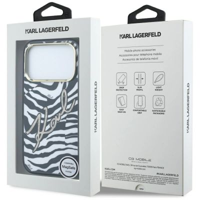 8. Karl Lagerfeld IML Signature Zebra Glitter MagSafe Hülle für iPhone 17 Pro Max / 18 Pro Max – Gold