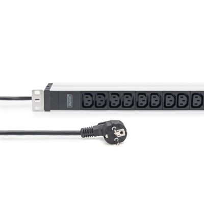 11. 19"-Rack-Steckdosenleiste (PDU), 12 x C13-Steckdosen (16 A/230 V), 2,0 m, 1 x Unischuko-Stecker (16 A), Aluminium
