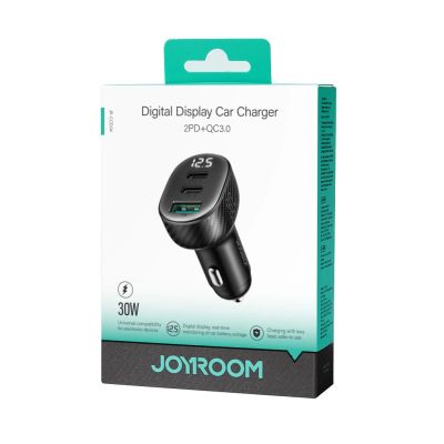 5. Joyroom JR-CCD04 30W 2x USB-C USB-A Autoladegerät mit Display - Schwarz
