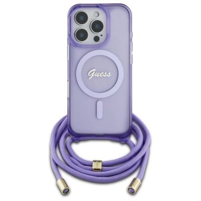 2. Guess Crossbody Cord Script MagSafe-Hülle für iPhone 16 Pro Max – Lila