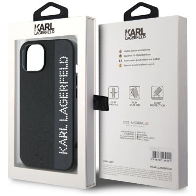 8. Karl Lagerfeld Saffiano Rhinestones & Charm Hülle für iPhone 15 / 14 / 13 – Schwarz