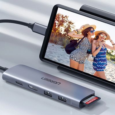 8. Ugreen CM1956in1-Adapter USB-C – HDMI / 2x USB-A 3.0 / USB-C PD/SD/TF-Leser – Grau